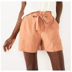 Nine West Mocha Frosting High-Waisted Paperbag Utility Shorts Sz M